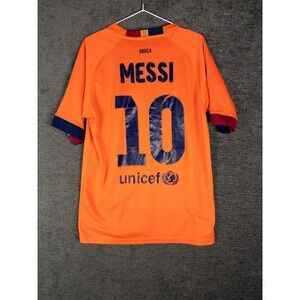 Nike x FC Barcelona #10 Lionel Messi Jersey Mens L Orange Dri Fit La Liga Spain